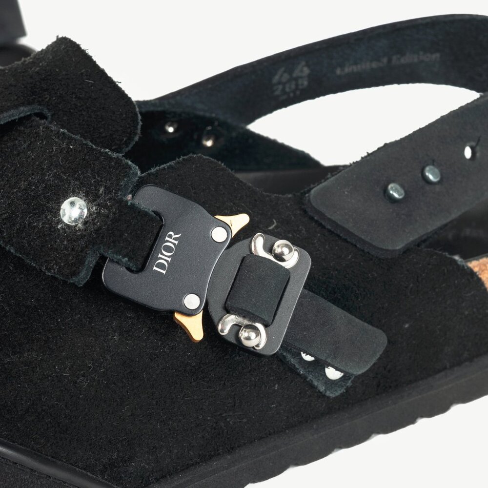 Dior x Birkenstock Tokio Black Nubuck Calfskin Leather Slippers - Picture 8 of 12
